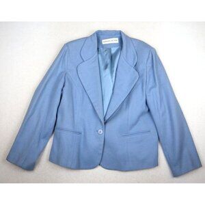ADOLFO STUDIO - WOMEN'S BLUE ONE-BUTTON 100% WOOL BLAZER JACKET - SIZE 14P
